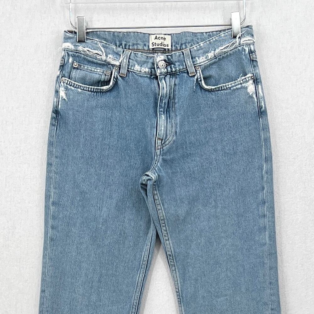 ACNE STUDIOS Boy Indigo Fray Jean Womens 26 Light Wash Distressed Tapered Slim - Picture 5 of 16